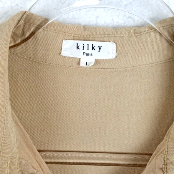 Kilky Paris Tan Button-Up Tunic Blouse, Women's Size Lg - Picture 3 of 8
